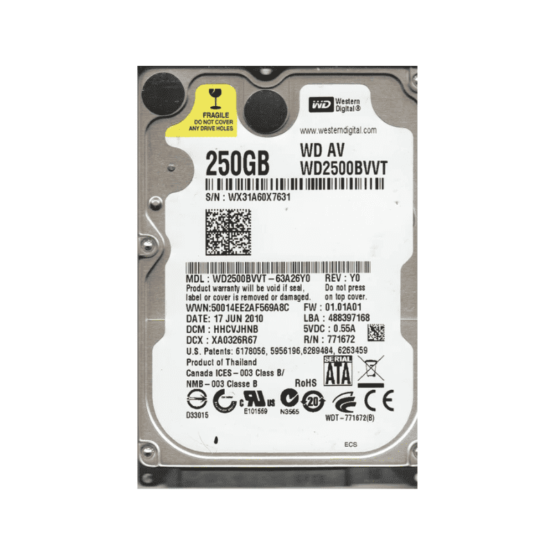 2.5" 250GB Sata Hard drive (Second-Hand) Refurbished