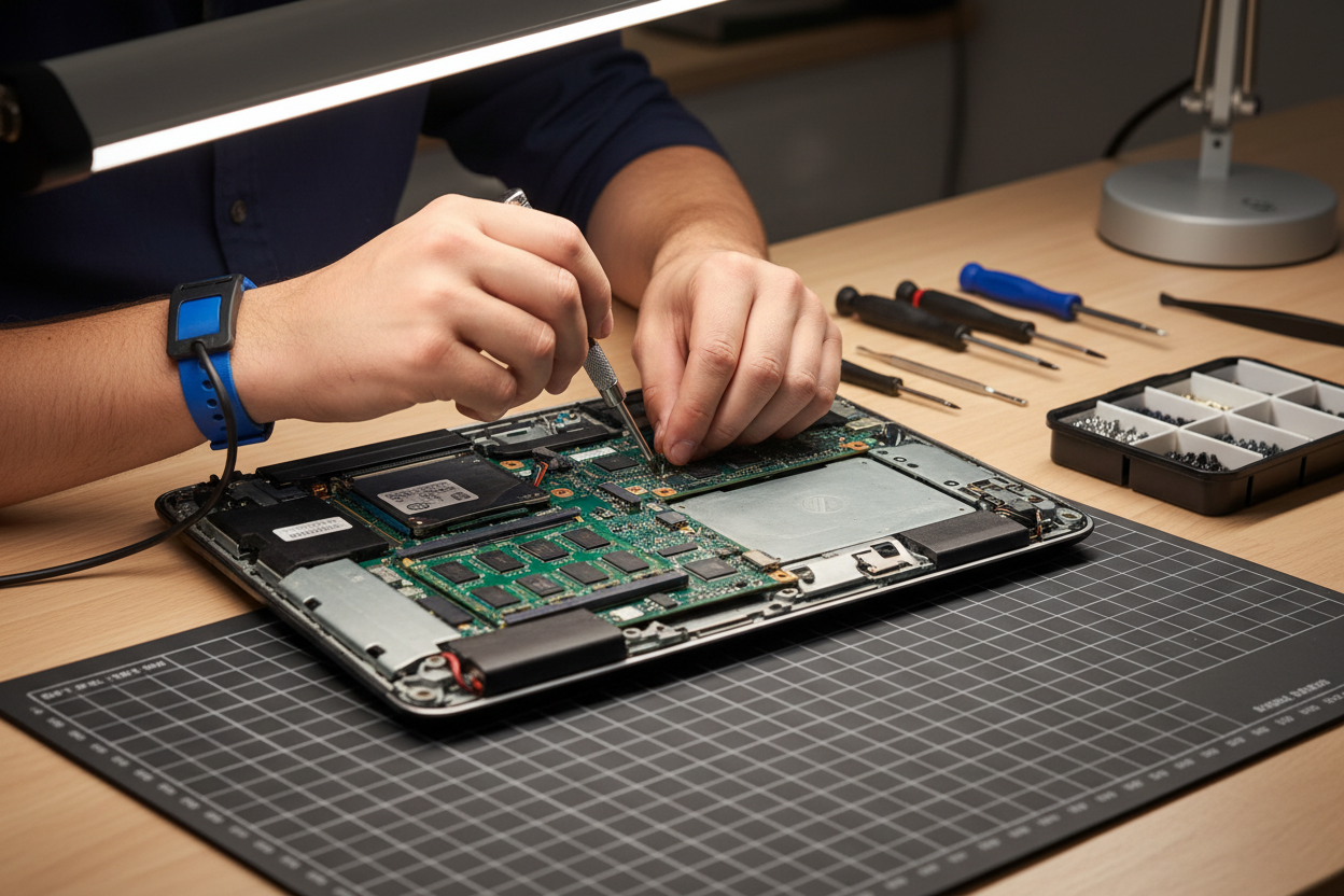 Technician Hands Working on Laptop